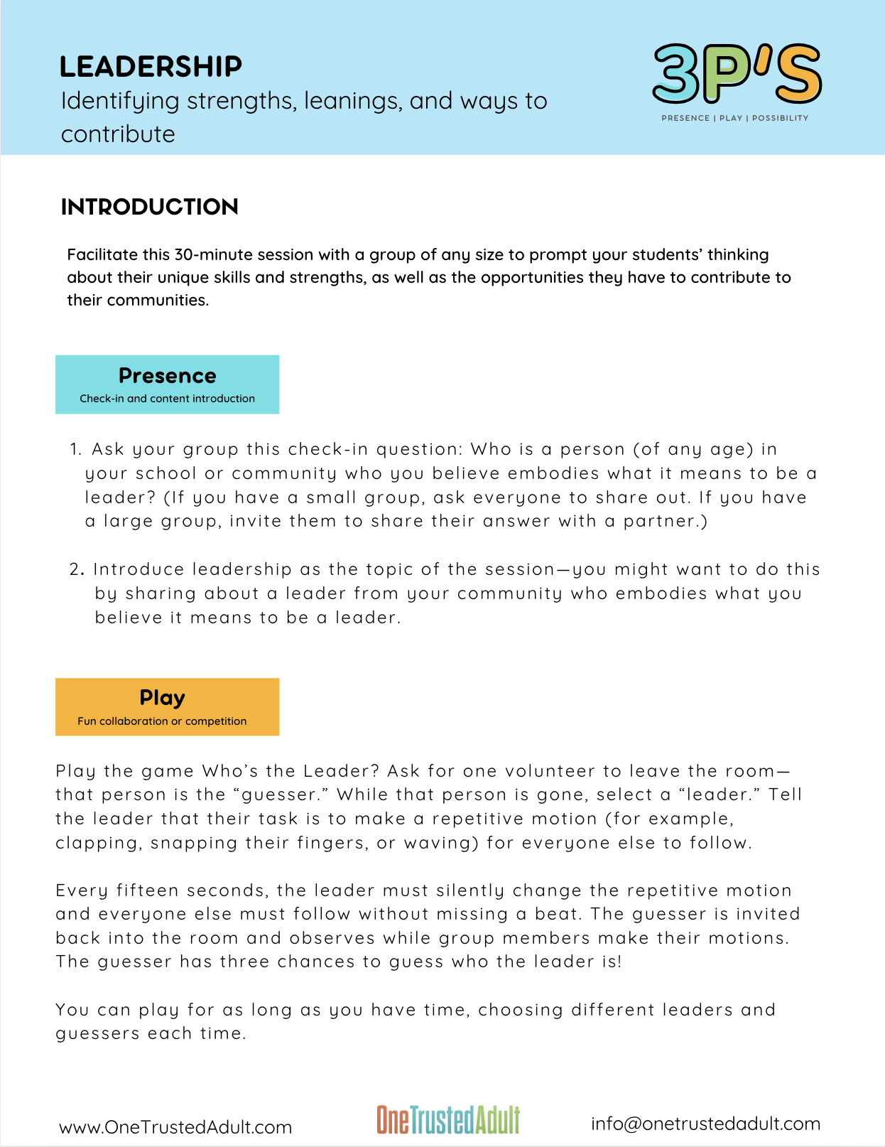Leadership Advisory Plan